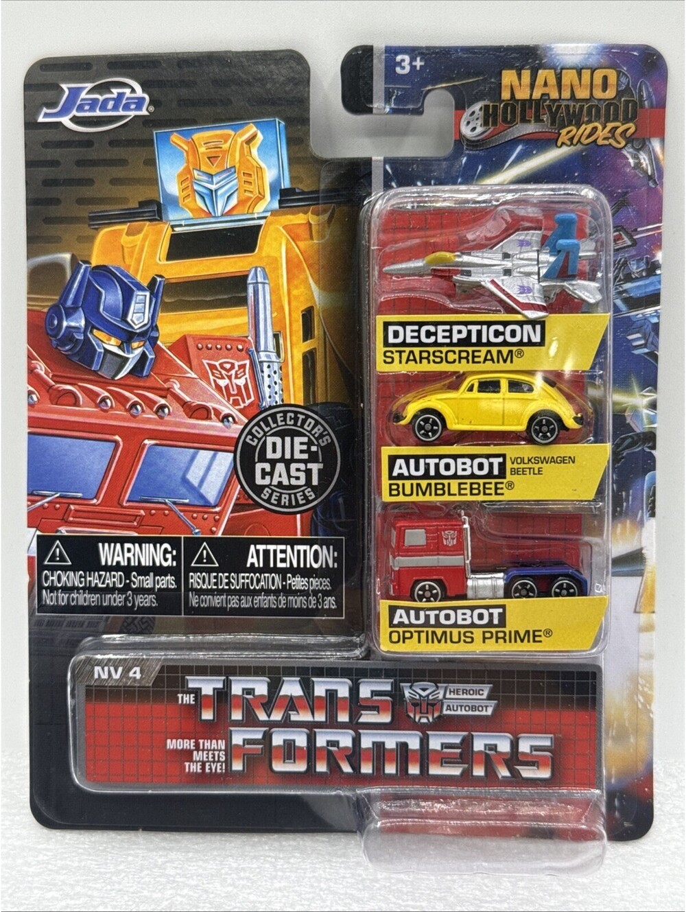 Jada Toys Nano Hollywood Rides Transformers 3pk Diecast Optimus Prime Bumblebee